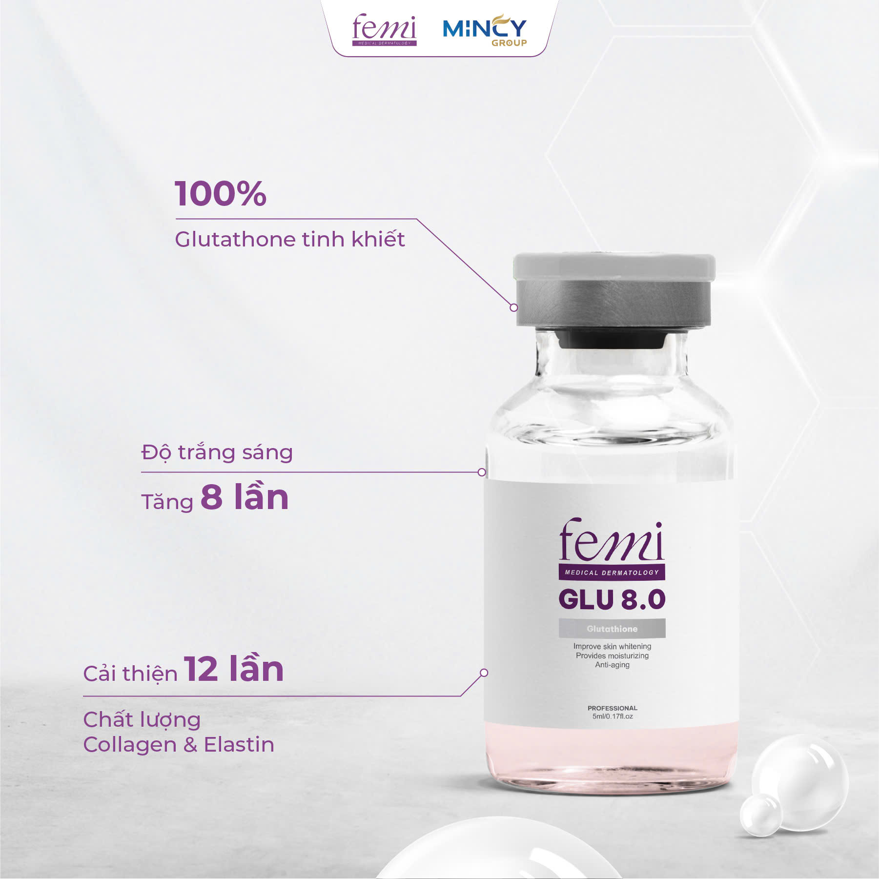 Tinh chất dưỡng trắng hồng, căng bóng da Femi Glu 8.0 - Hình ảnh 4