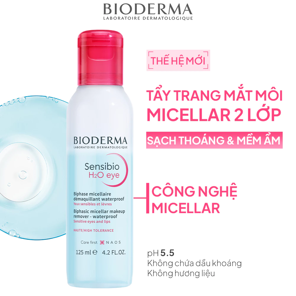 Nước tẩy trang da mắt, môi nhạy cảm Bioderma H2O Eye - Hình ảnh 2