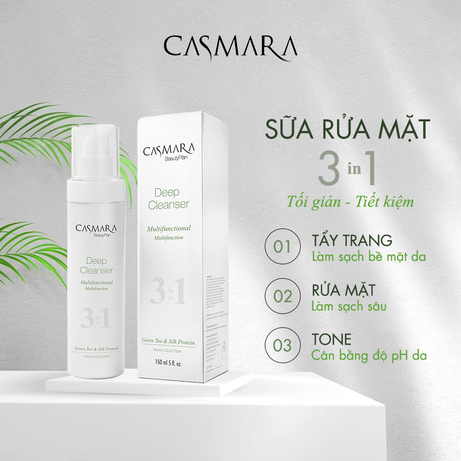 Sữa rửa mặt, tẩy trang và toner cân bằng da Casmara Deep Cleanser 3 in1 - Ảnh 3