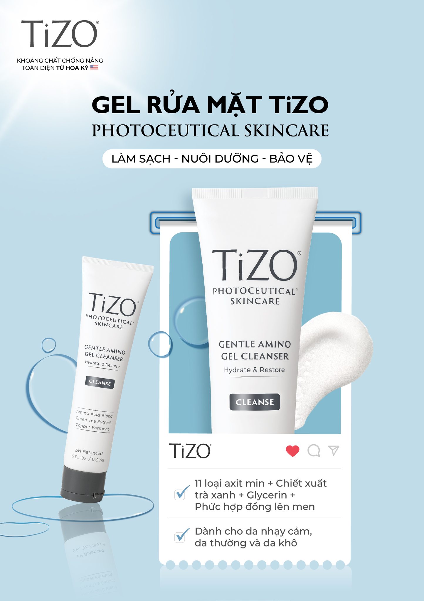 Sữa rửa mặt amino dịu nhẹ Tizo Gentle Amino Gel Cleanser - Ảnh 2