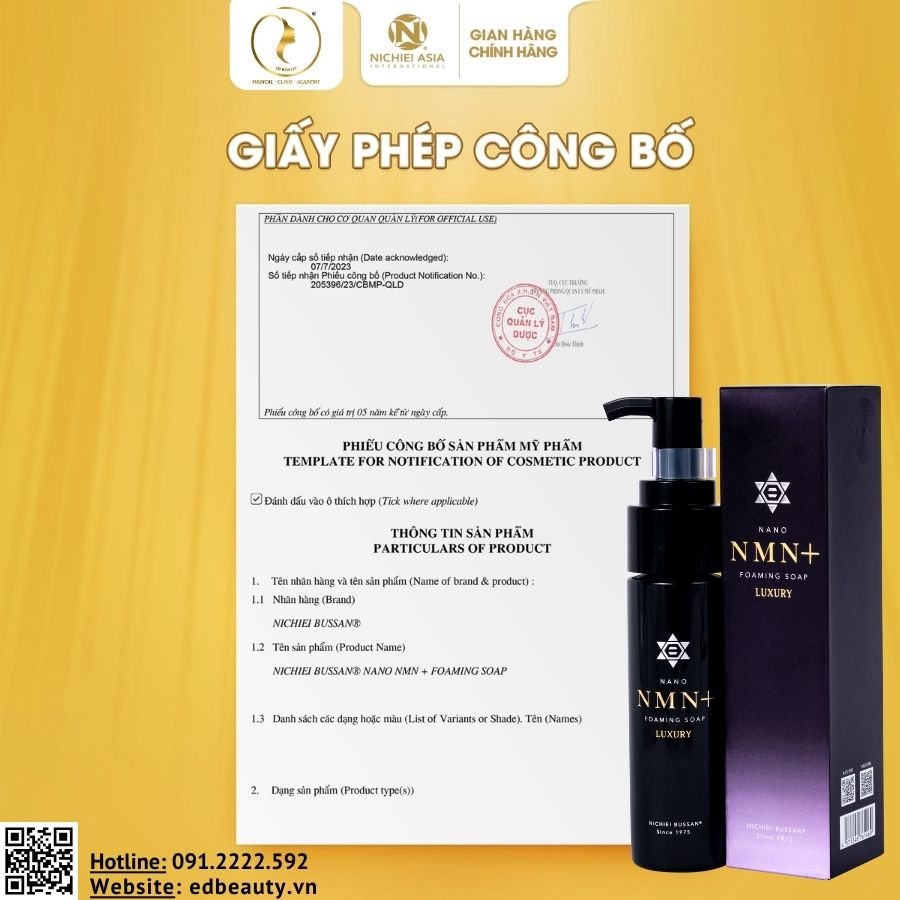 giấy công bố sản phẩm NANO NMN+ Foaming Soap