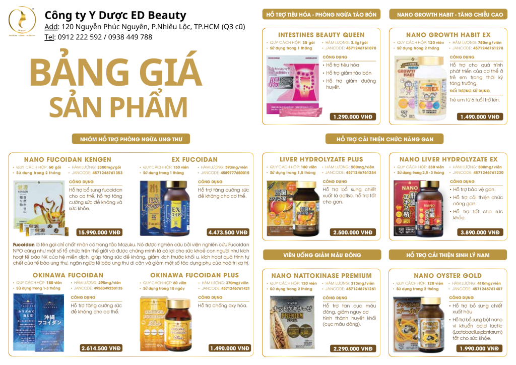 bảng giá sản phẩm thực phẩm bảo vệ sức khỏe Nichiei Bussan Nhật Bản