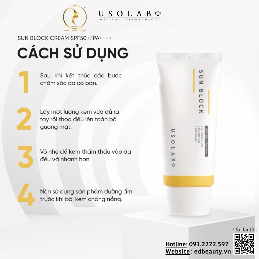 Cách dùng kem chống nắng Usolab Sun Block Cream SPF 50+ PA++++