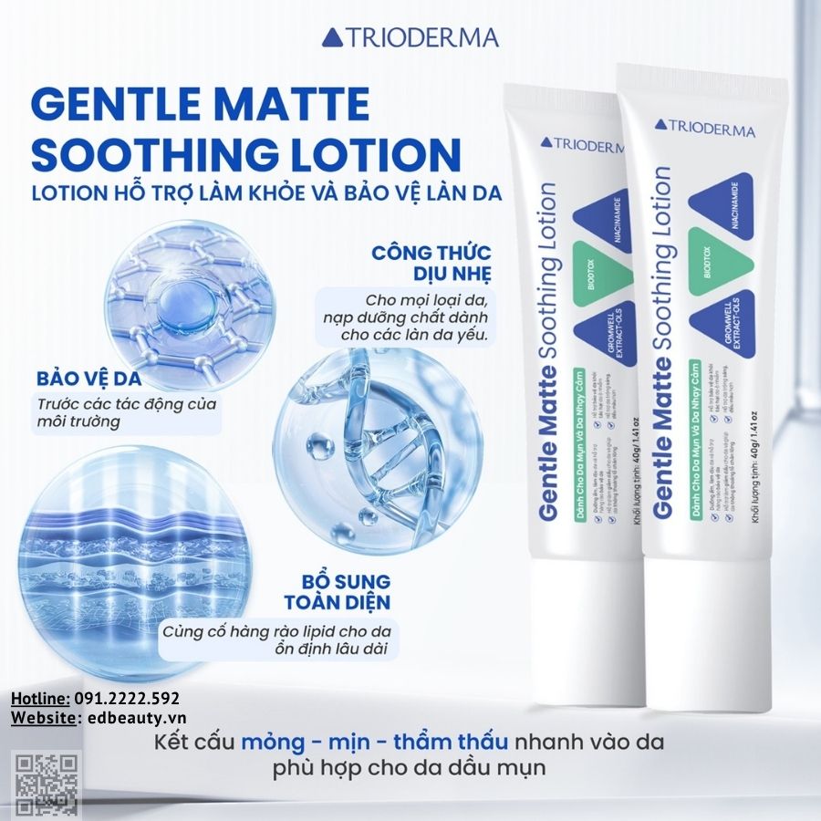 Lotion dưỡng da dầu mụn Trioderma Gentle Matte Soothing Lotion