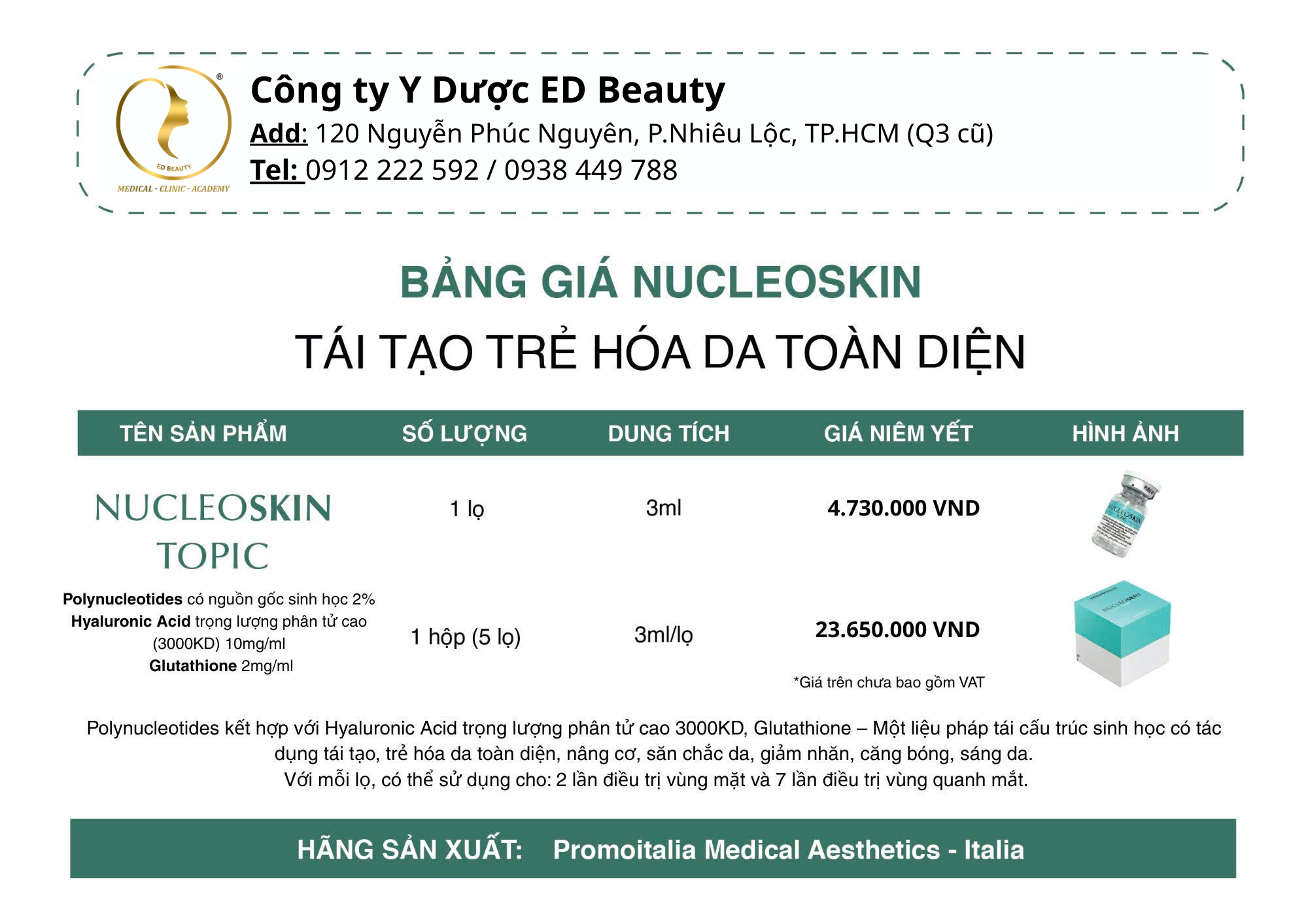 Bảng giá Nucleoskin Topic